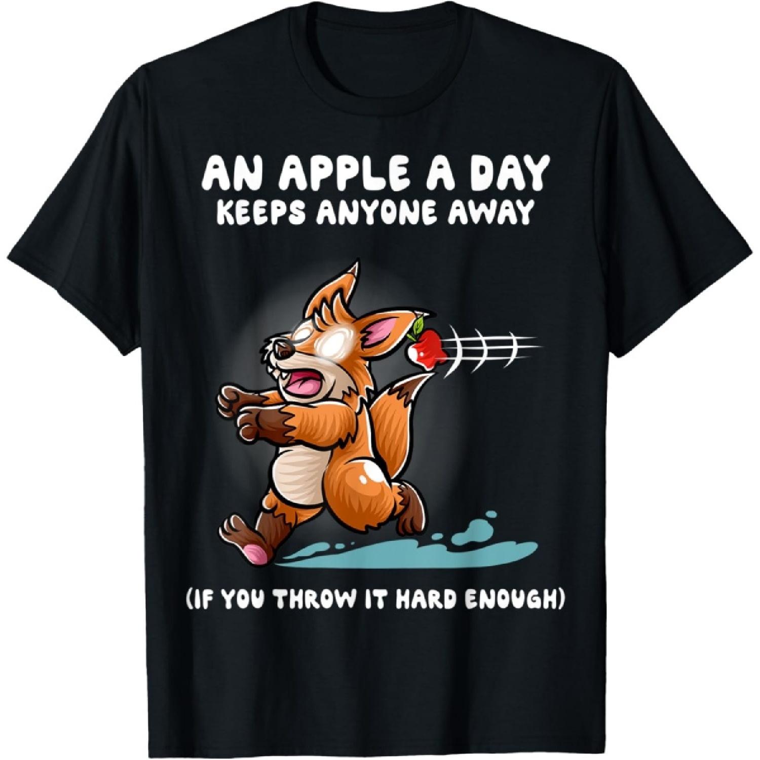 

An Apple A Day Keeps Anyone Away Nerd Fox Funny Foxes T-Shirt XXXXXL чорний