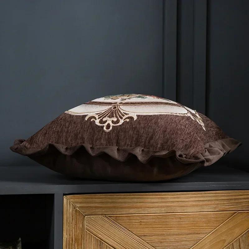 Jacquard Flower Cushion Pillowcase Retro European Style Living Room Sofa Backrest High Precision Embroidery Cushion Cover 45*45