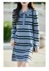 Women's Striped Wool Knit Sweater Dress with Half-Open Button-Up Polo Collar