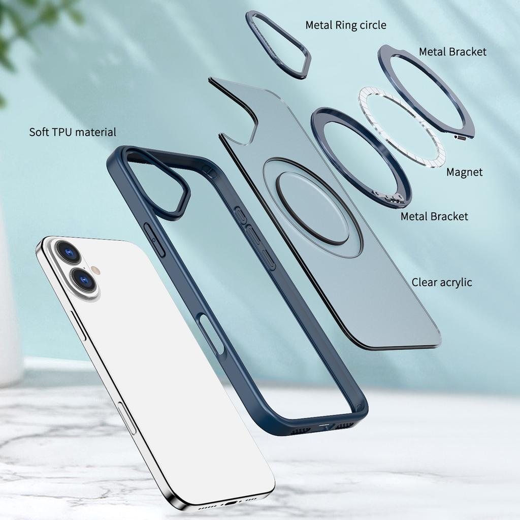 For iPhone 16 Plus Case Compatible with MagSafe TPU+Acrylic Kickstand Phone Cover
