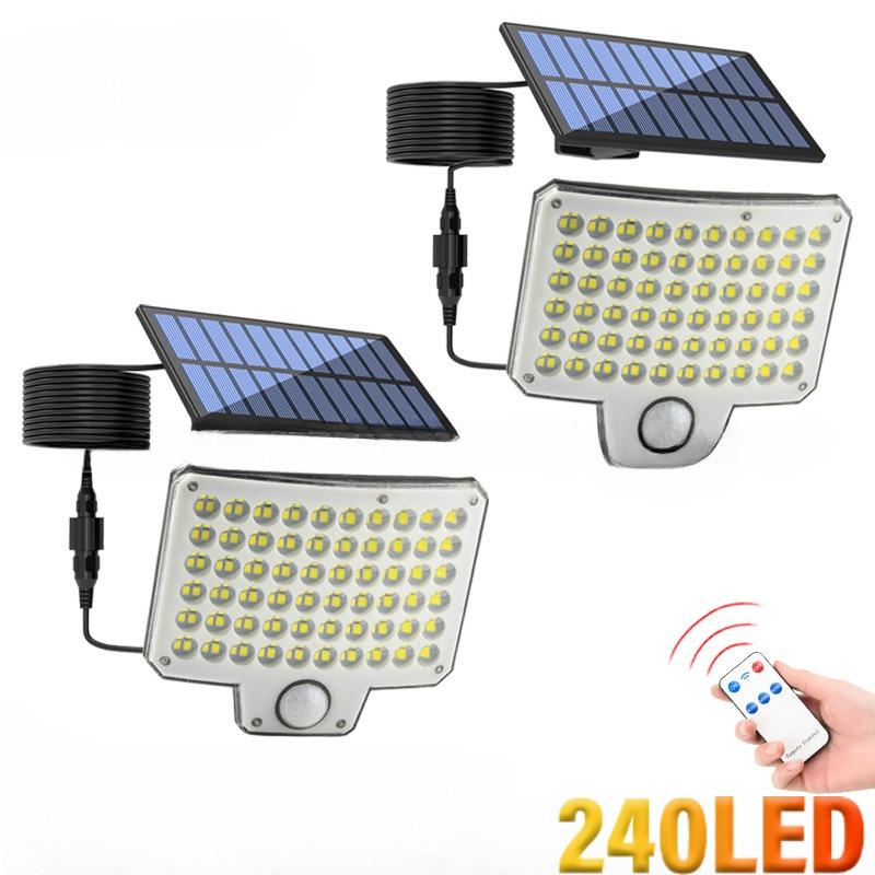 240LED solar powered body sensing wall light with three light modes IP65 split mounting Remote control and rotatable