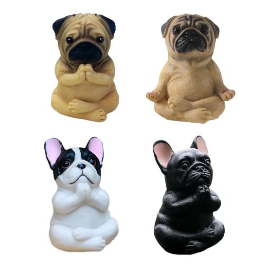 Yoga Meditation Dog Ornament Sitting Pug Figurine Statue Animal Sculpture Indoor Outdoor Garden Home Office Desktop Decoration