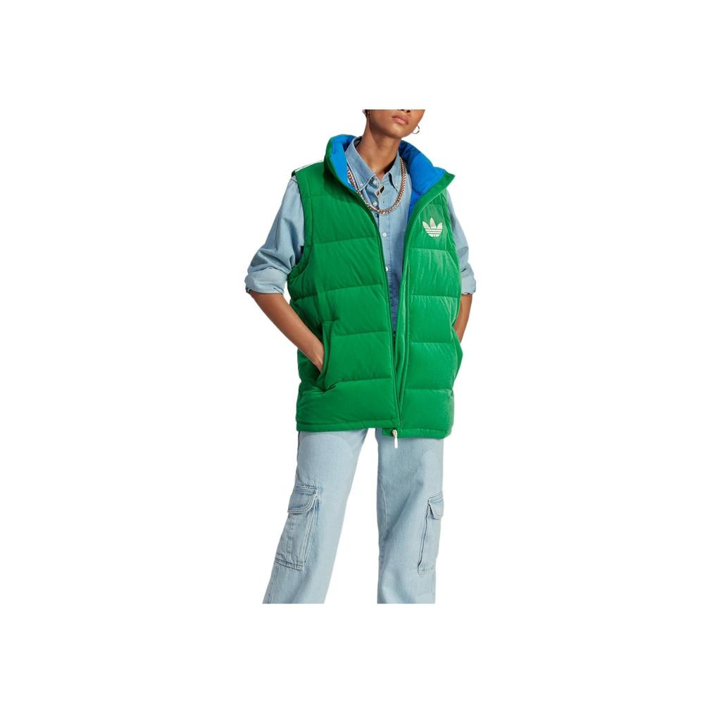Adidas Originals FW22 Velvet Vest Solid Logo Print Zipper Down Vest Women Vests Green IB2029