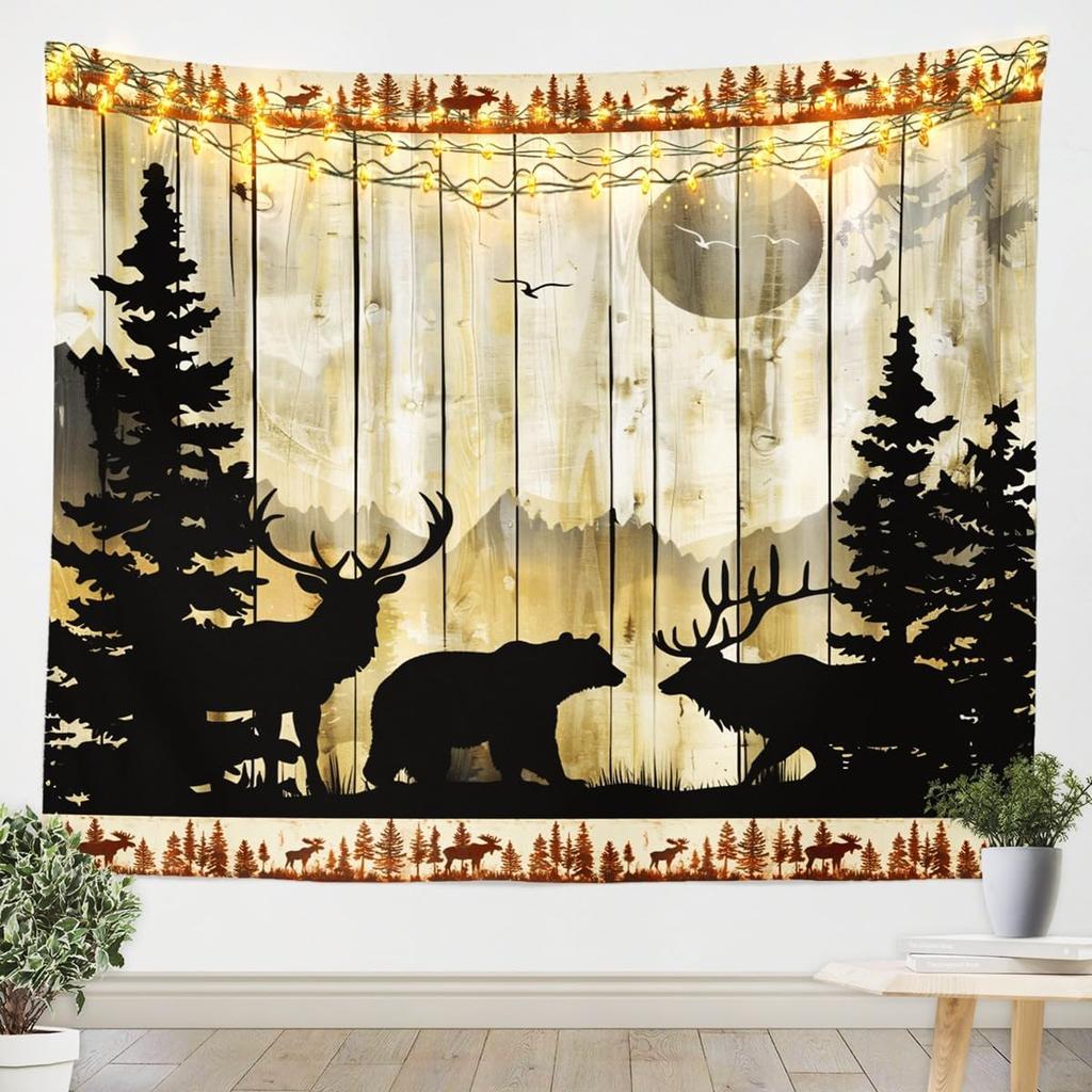 Wolf Print Tapestry Wall Hanging Wildlife Hunting Theme Tapestry for Kids Boys Girls Western Farmhouse Wall Tapestry Rustic
