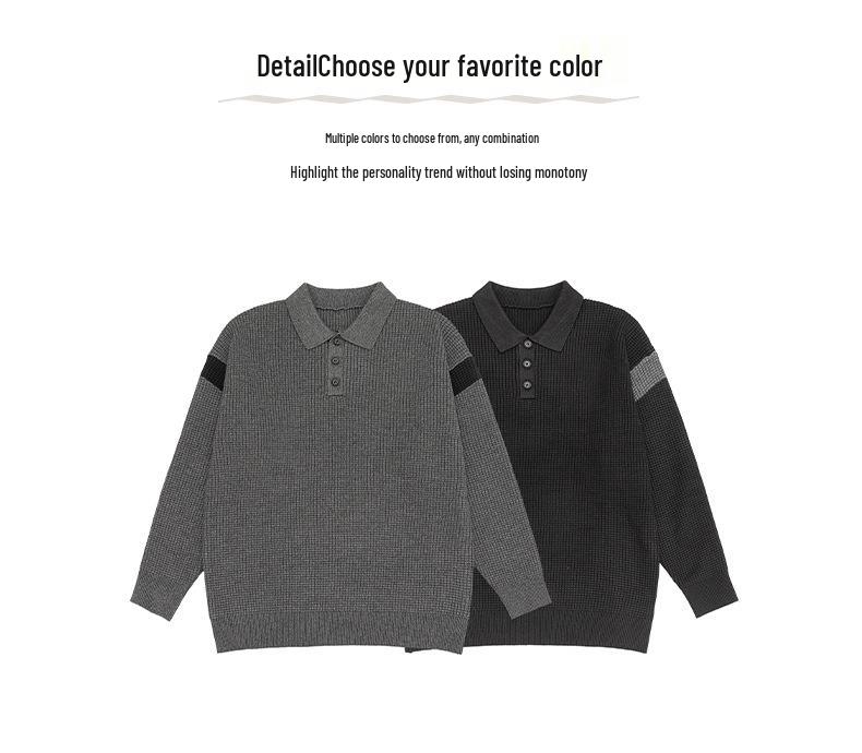 Mu Yuan Men's Retro Autumn/Winter Knit Polo Sweater - American-Style Casual Top