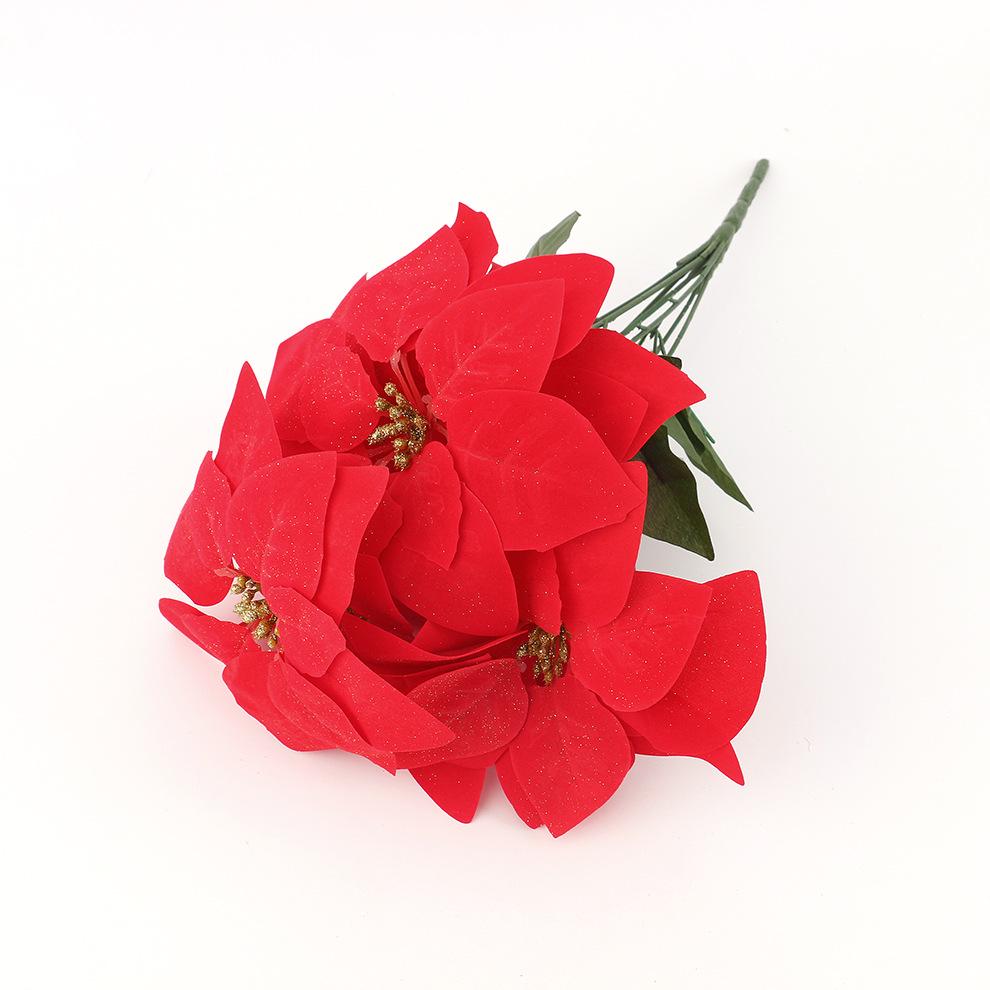 Christmas Poinsettia Decoration: 5-Head Artificial Flower, Three-Dimensional Double Layer for Tree and Wreath Accessories