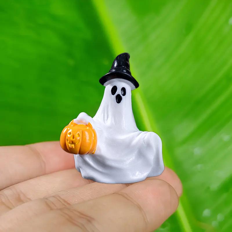9-14pcs Halloween 3D Pumpkin Ghost Statue Castle Miniature Figures Resin Desktop Decoration Party Ornaments Landscape