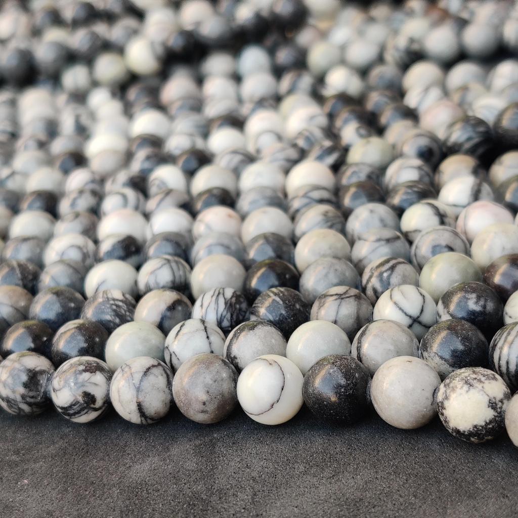 Size 6 MM 8 MM 10 MM Size, Genuine Natural Polish Stone Web Jasper Gemstone Beads, Black Round Loose Beads.