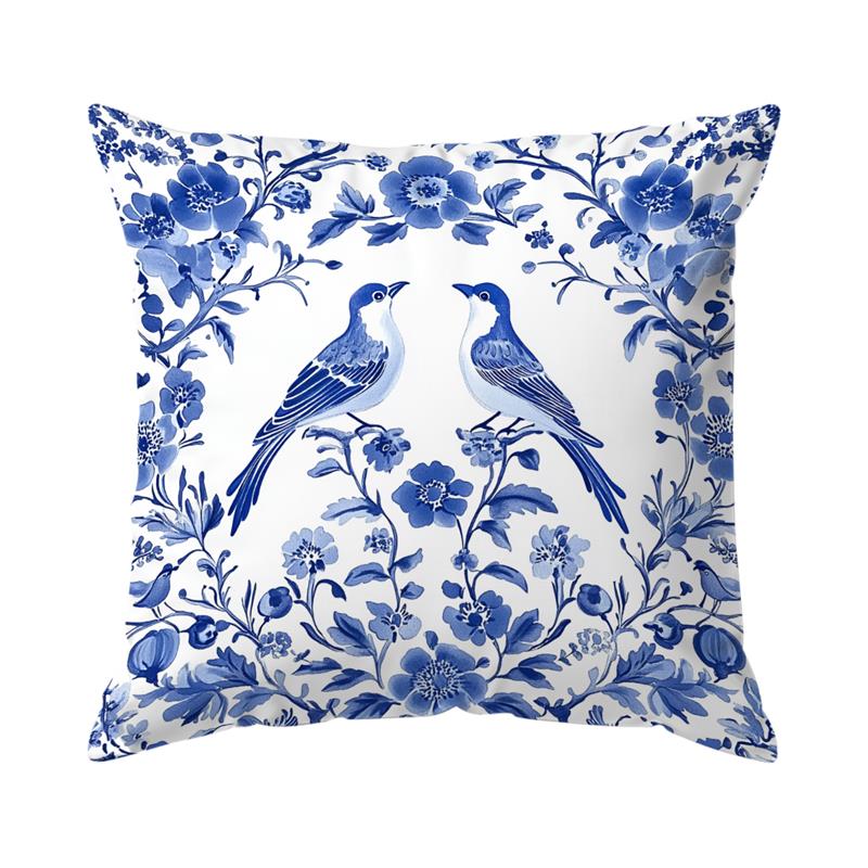 

Home Decor Blue Birds and Floral Patterned Pillow Covers Pattern Cushion Cover Suitable for Sofa Bedroom Car Pillow Cover 40x40cm 16x16in
