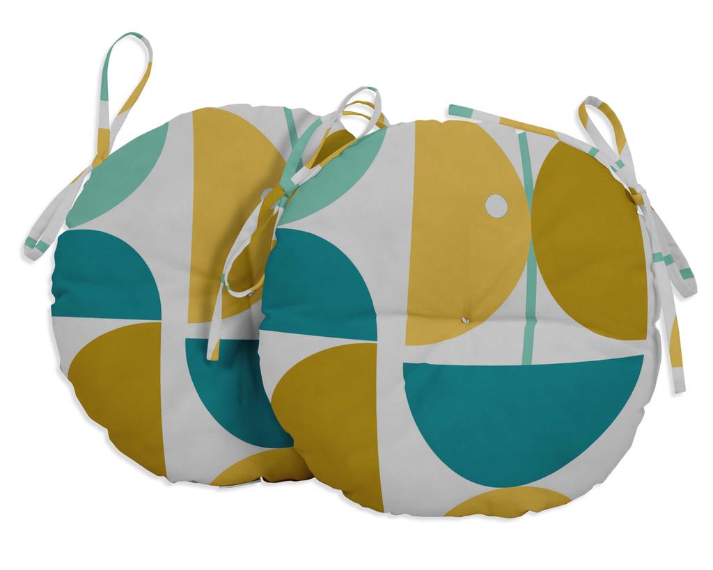 Vargottam Indoor Outdoor Round Bistro Chair Cushions Block Print 15-Inch Bistro Chair Pads Waterproof Seat Chair Cushion For Home