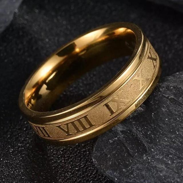 Vintage Romeinse cijfers Herenringen Temperament Mode 6 mm Breedte RVS Ringen Voor Mannen Sieraden Cadeau 10 beige