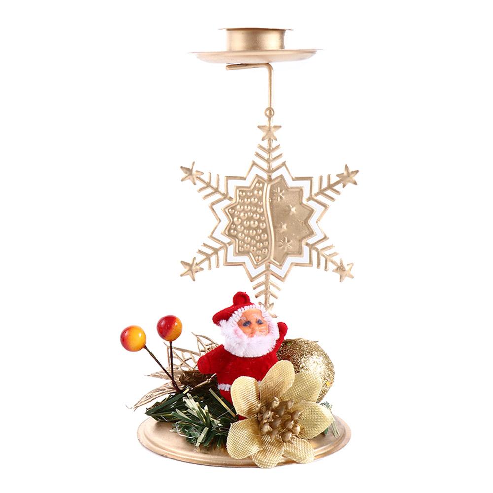 Desktop Table Decoration Metal Santa Claus Snowflake Star Candlestick Stand Candle Holder Candle Pillar Christmas Ornament