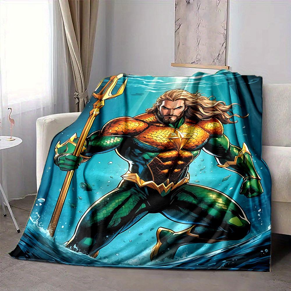 1 manta de franela suave, cálida y acogedora de Aquaman con tridente para sofá, cama, oficina y viajes, versátil, regalo para todas las estaciones, regalo de Navidad
