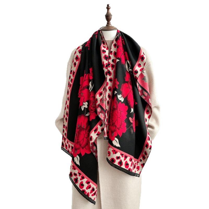 Retro Jacquard Scarf Girl Mother Gift Autumn and Winter Imitation Cashmere Warm Thickened Versatile Scarf Shawl Dual-purpose