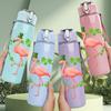 1PC Tropical Flamingo Leaf Art 750ml Color Plastic Sports Water Bottle Leakproof Flip Straw Lid Suitable for Sports Office Home Use