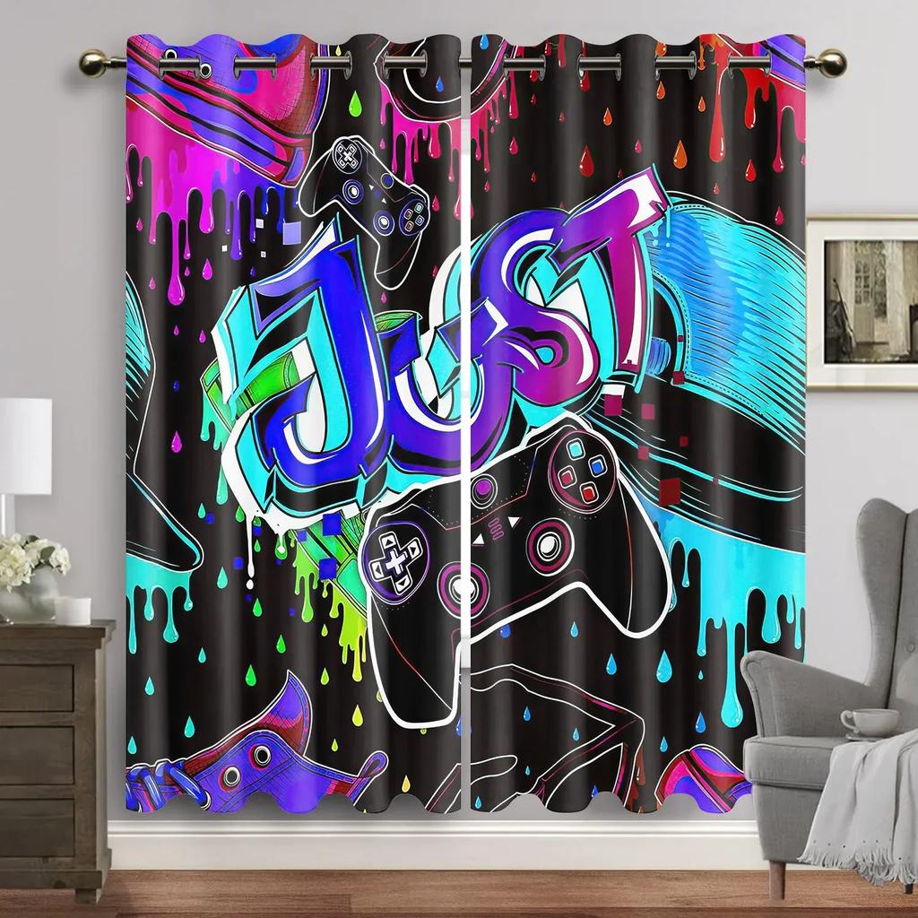 2ks Hráčský gamepad Ovladač Okenní závěsy Závěsy do obývacího pokoje Chlapecká ložnice Herní místnost Domácí dekorace Dveře Hraní videohry
