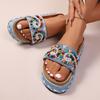 Fashion Fashion Rhinestone Platform Slippers Summer New Round Toe Open Toe Non-slip Wear-resistant Flat Slippers