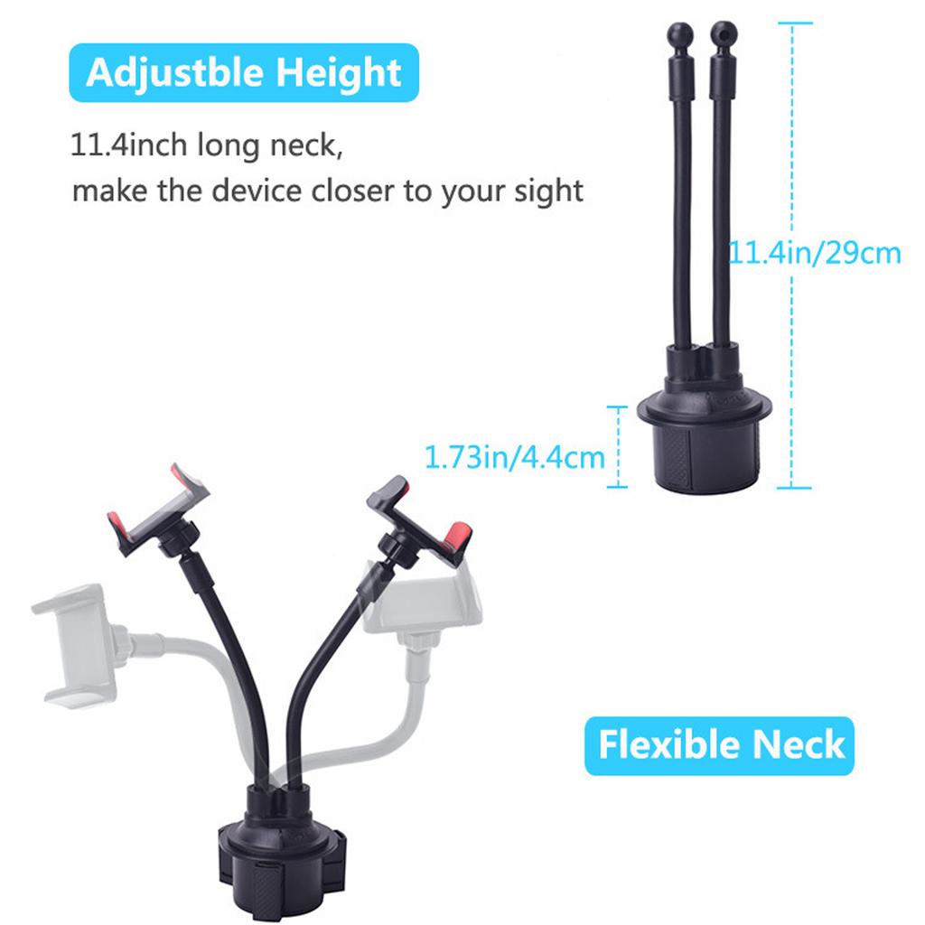 Cup Holder Phone Holder Upgraded Dual Cup Phone Holder Cupholder Phone Holder For Car Hands-Free Adjustable Long Gooseneck Car