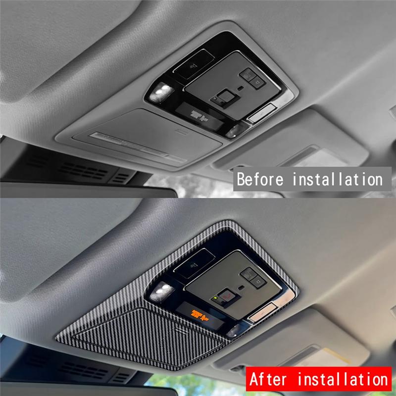 Car Reading Light Frame Overhead Console Eyeglass Box Trim Sticker For Toyota Grand Highlander 2024 Carbon Fiber Pattern