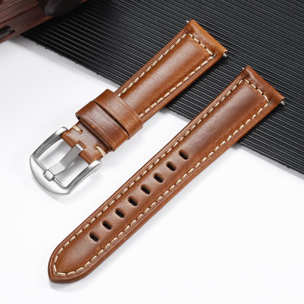 

Винтажный коричневый ремешок из телячьей кожи, ретро, с масляной восковой пропиткой, ремешок для часов из натуральной кожи для Seiko, для Rolex, деловые ремешки 20 мм 22 мм 24 мм, браслет 20mm&Silver Buckle коричневый