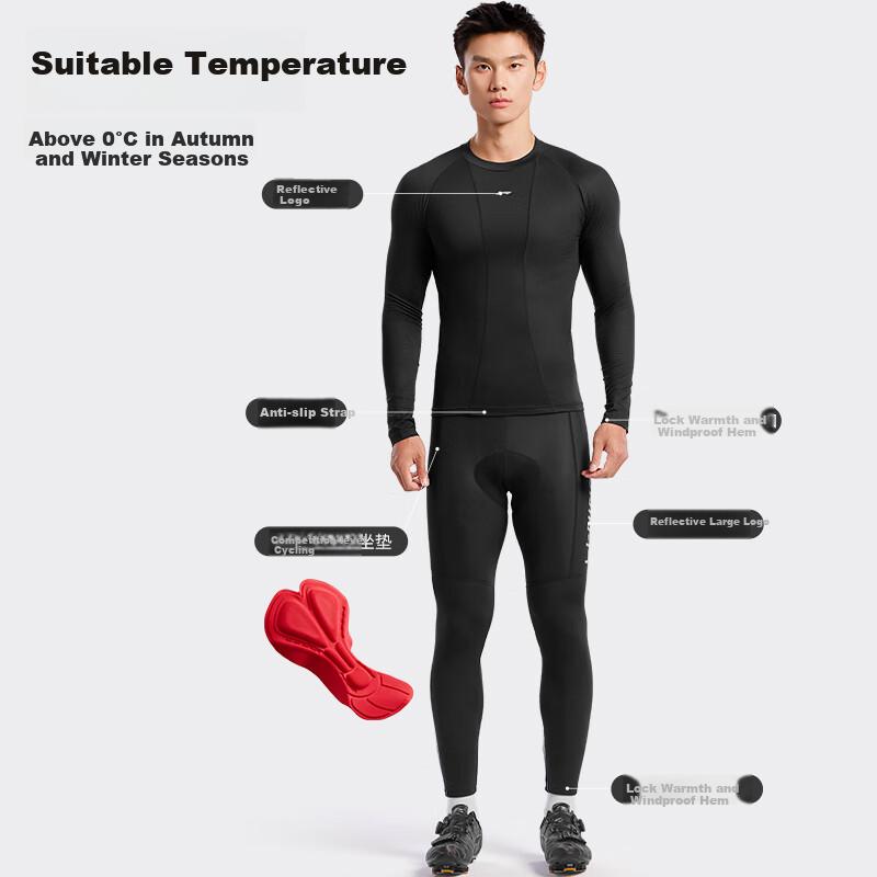 Cycling Jersey, Men's Base Layer Long Sleeve, Thin Fleece Undershirt for Autumn, Tight-Fitting Road Bike Top