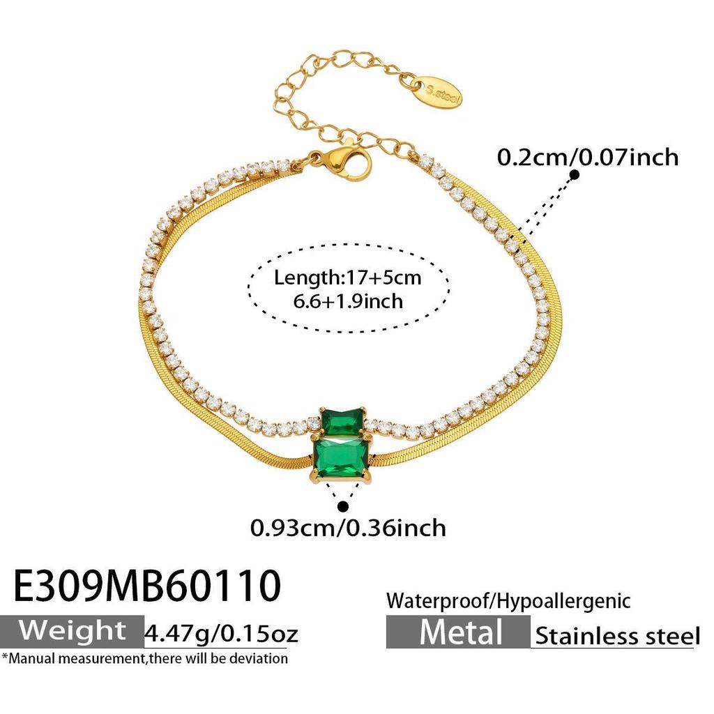 European Luxury Zircon Blade Chain Bracelet, 18k Gold-Plated Stainless Steel