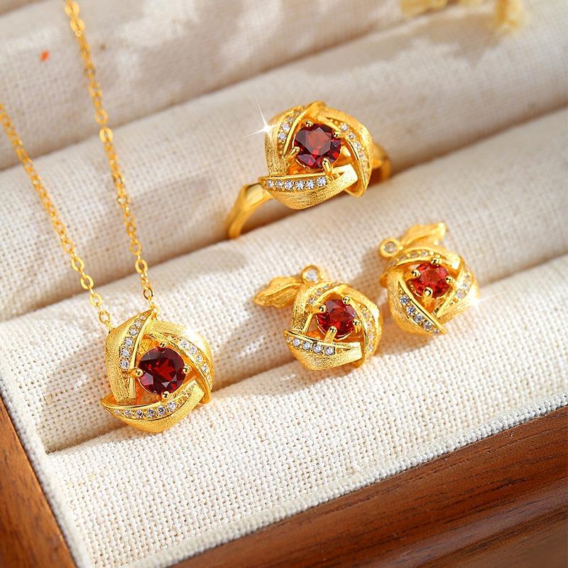 S925 Silver Star Jewelry Set, Natural Crystal Necklace Ring Earrings for Women