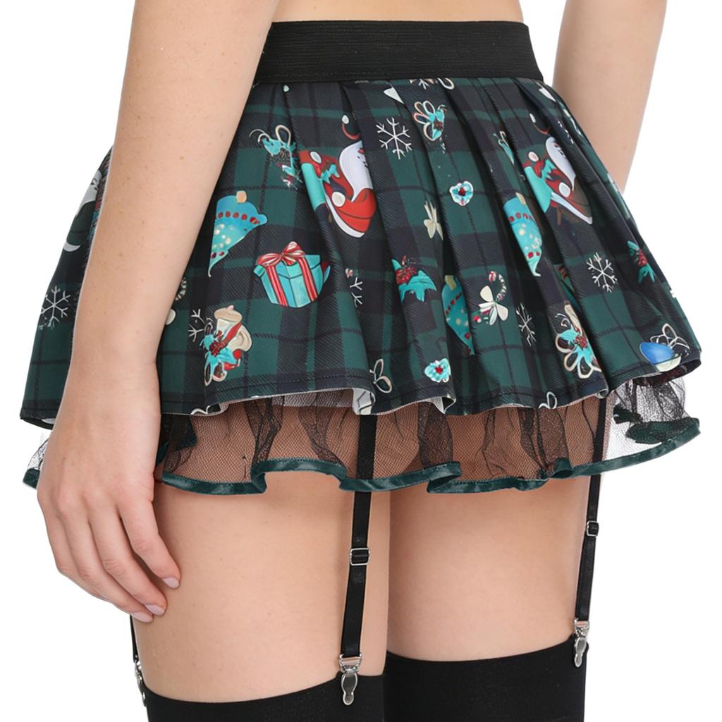 Pleated Plaid Miniskirt with Garters for Women S-XXL: Schoolgirl Cosplay Design with Tulle Lining & Elastic Waistband for Club Dance