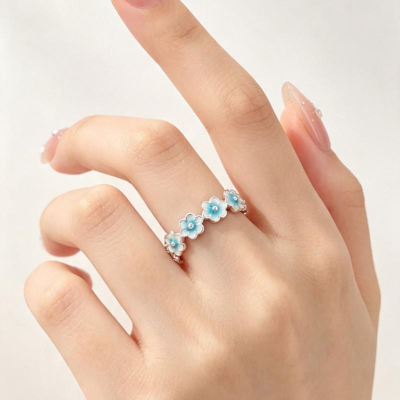 Anello Fiorito Regolabile Donna Fresco Gradiente Olio Gocciolante Floreale Banda Aperta Dolce Minimalista Dito