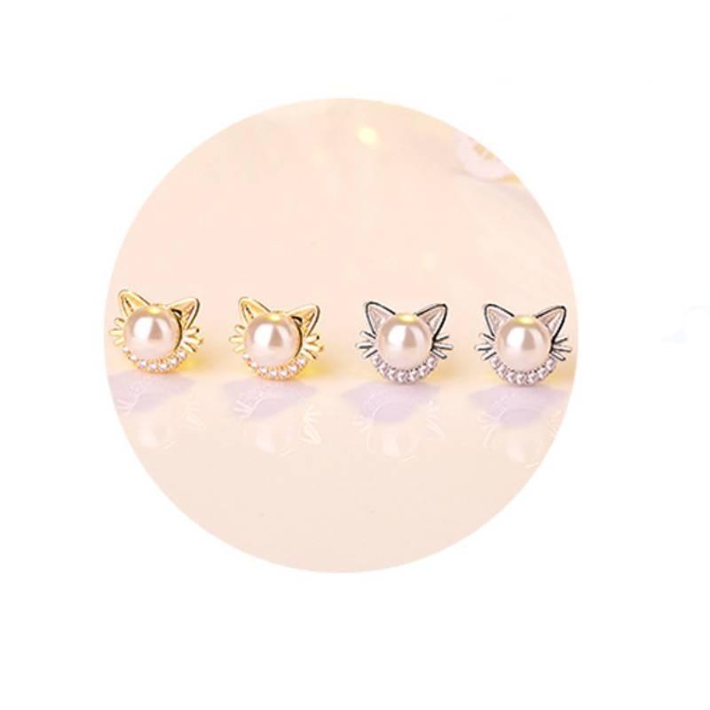 Hot Selling Fashionable Pearl Cat Diamond Earrings