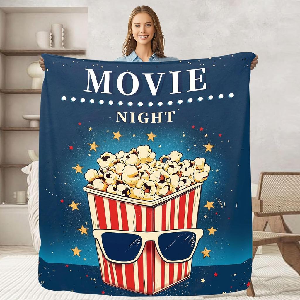 Movie Night Throw Blanket Soft Flannel for Couch Bed Home Decor for Movie Lovers Adults Kids x Inches