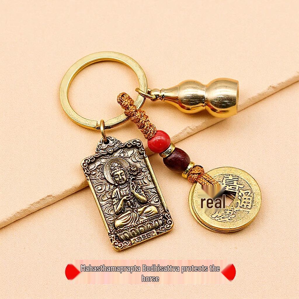 Brass Zodiac & Guardian Deity Buddha Square Pendant Keychain Charm