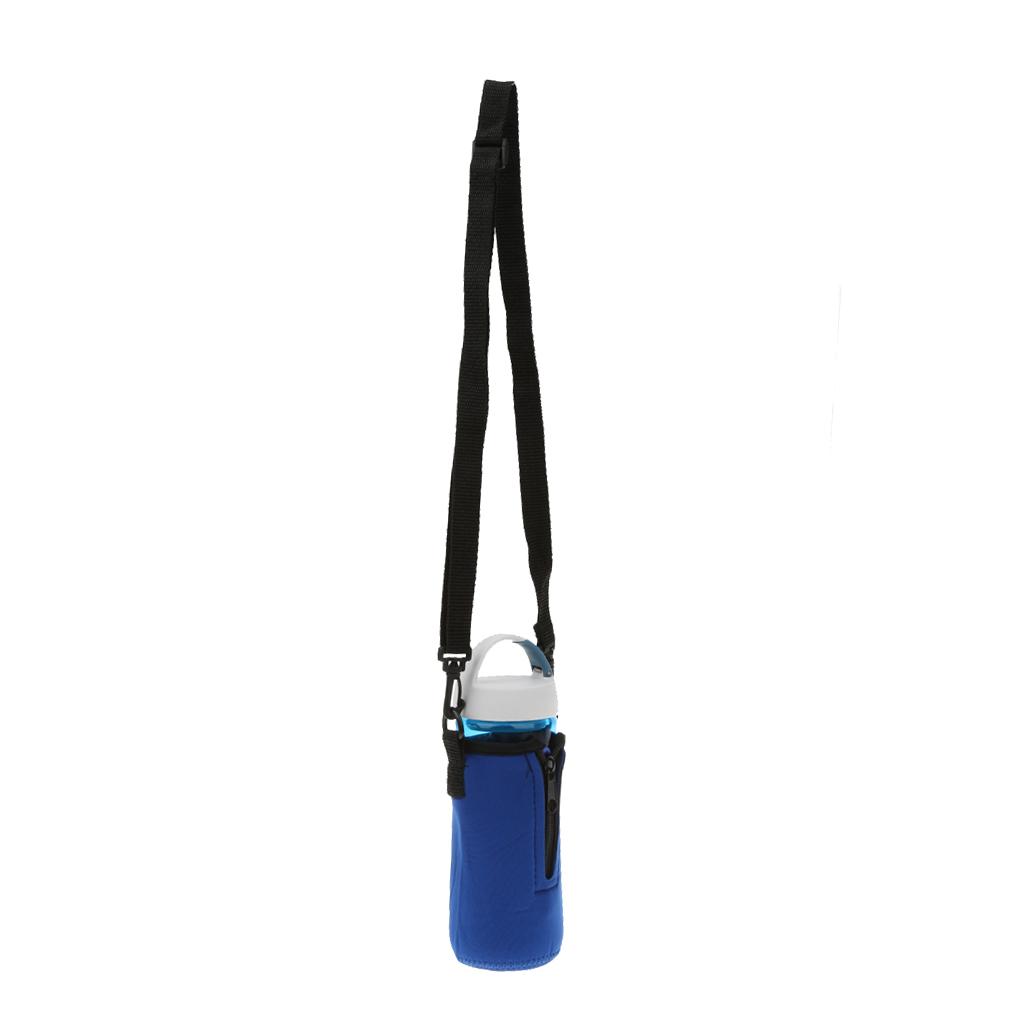 Portable Neoprene Water Bottle Cover with Zipper & Removable Strap - Blue