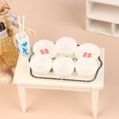 Dollhouse Miniture Bowl Plate Chopstick Tray Kit Doll Home Simulation Kitchen Tableware Decoration Pretend Play Toys