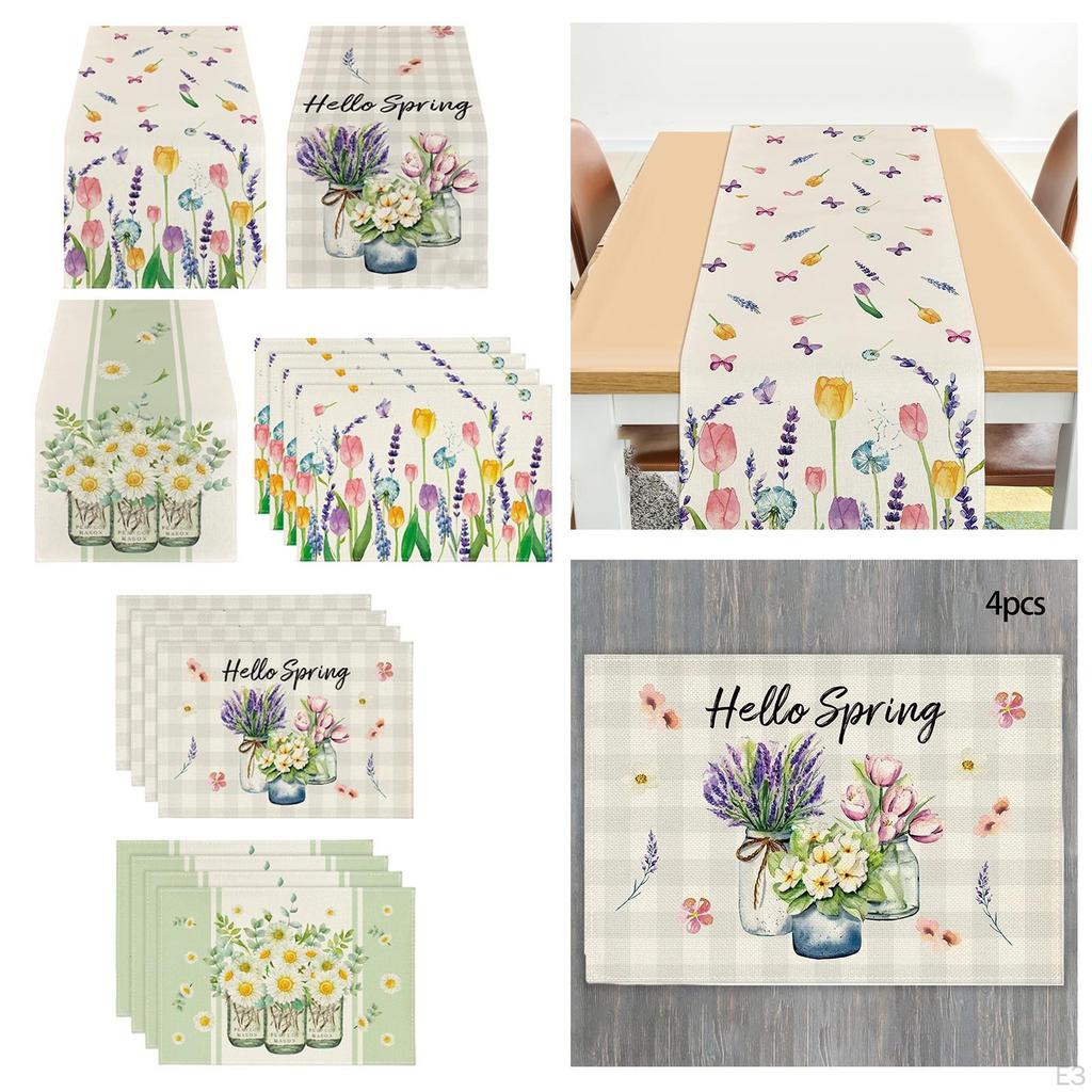 Decorative Floral Pattern Wearable Seasonal Spring Burlap Table Runners for Easter Dining Room