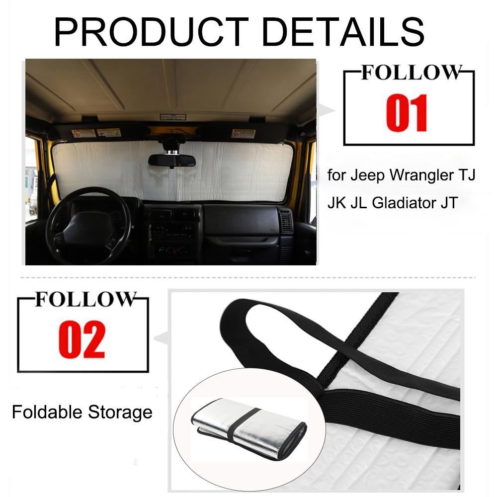 Car Front Windshield Sunshade Sun Visor UV Rays Cover for Jeep Wrangler TJ JK JL Gladiator JT 1997-2026 Up Interior AccessoriesWindshield Sunshades 1