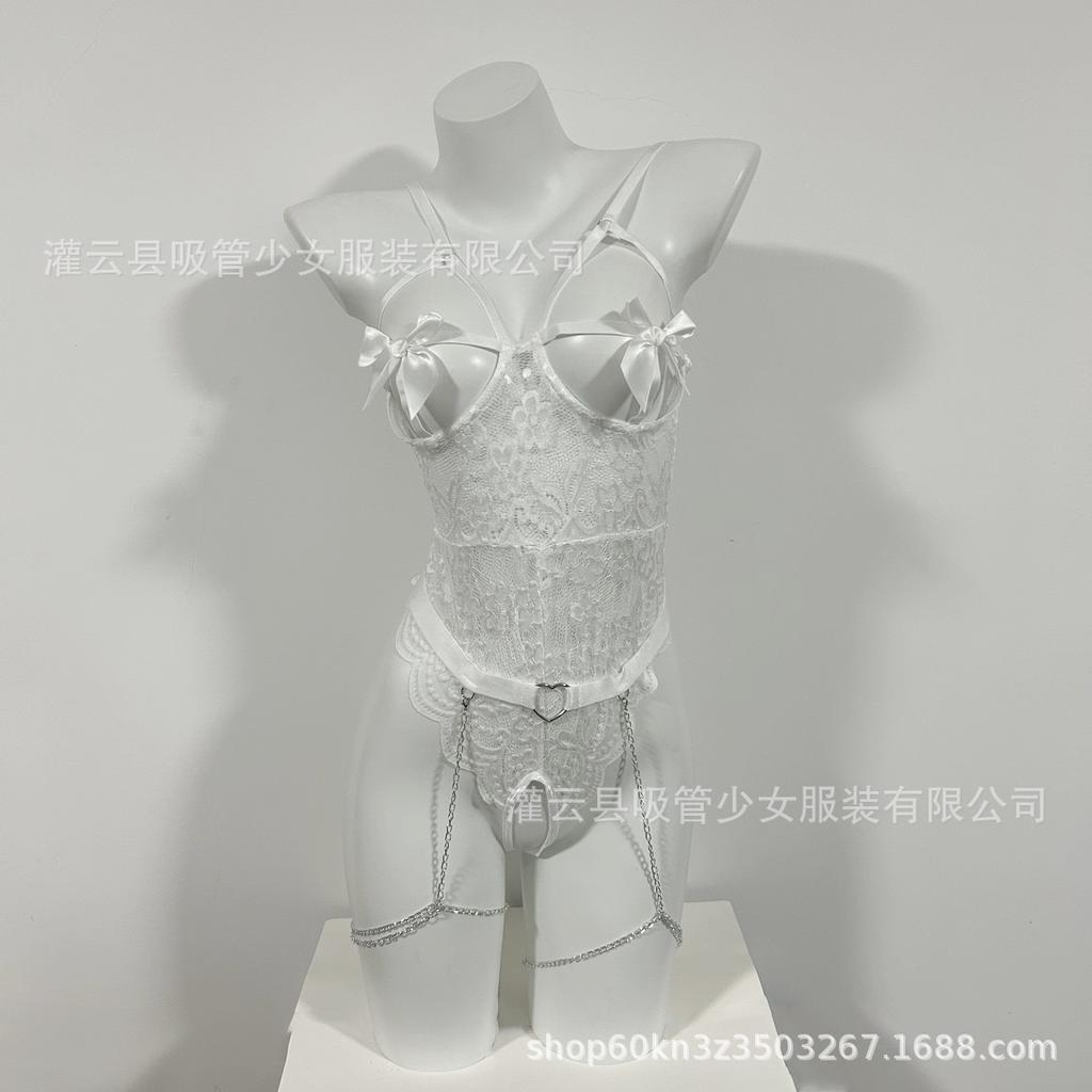 Sexy Suspender Bow Steel Tray One-piece Hollow Chain Waist Lace Temptation 00