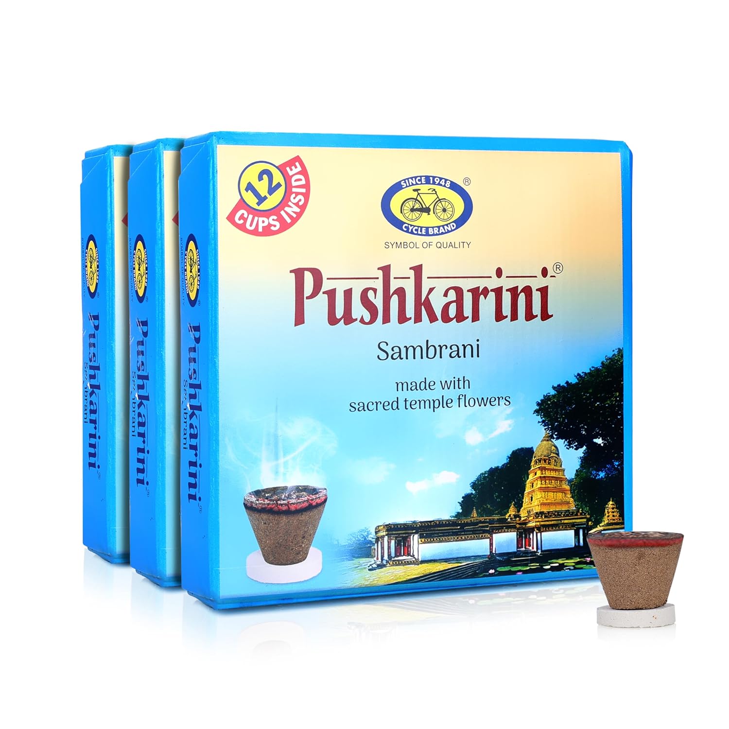

Cycle Pure Pushkarini Sambrani Dhoop Cups for Pooja 12 Cups x Pack of 3+1 burner plate/pack | Havan Dhoop Cups with Flowers Fragrance for Homee &