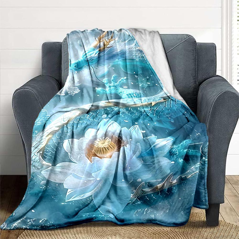 1pc Dragon, Lotus Flower Blanket - Perfect Gift for Birthdays, Christmas & Halloween- Soft, Warm & Versatile Yy250909104