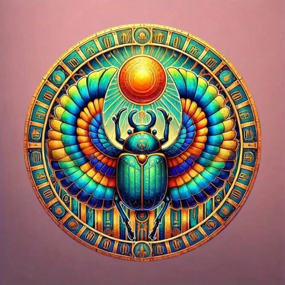 Stunning Ancient Egyptian Scarab Iron Wall Art 8x8 Inch Colorful Metal Home Decor