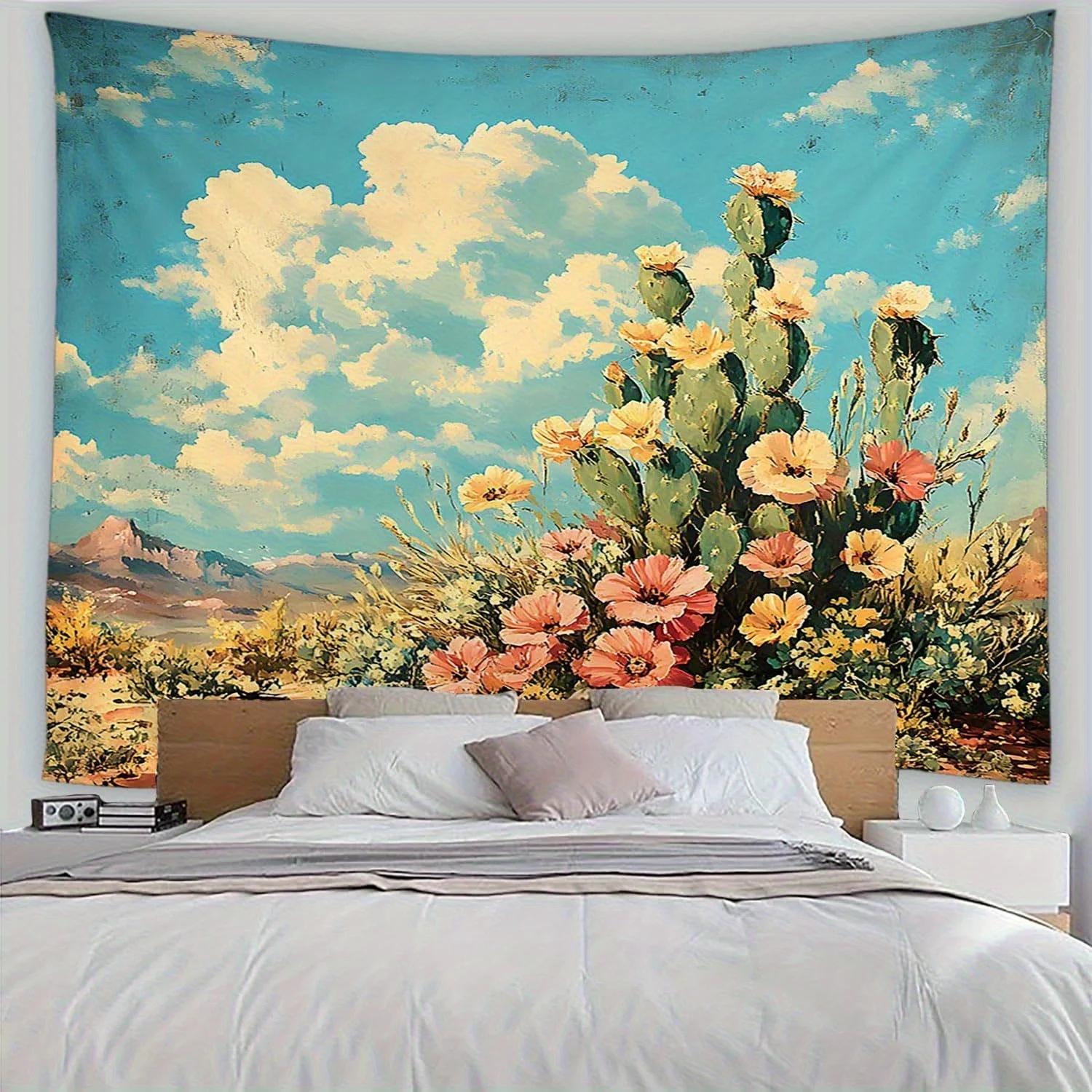 

Southwestern Cactus Sunset TapestryDecorative Bedroom Tapestry with pink Flowers on the Wall Bohemian 74x94cm(29x37in)