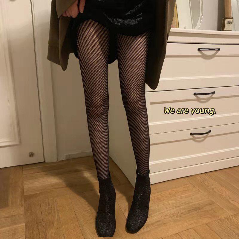 Frühling/Sommer Y2K Retro Schwarze Netz-Jacquard-Strumpfhosen - Sexy, Durchsichtige Strumpfhosen