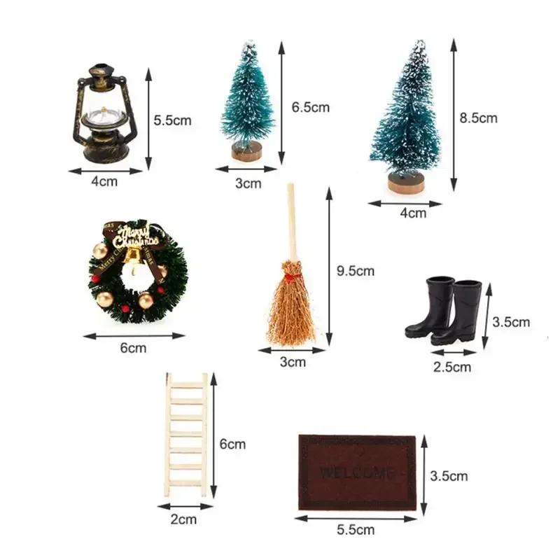 8 Pcs/set Dollhouse Christmas Boots Tree Wreath Pine Santa Claus Carpet Broom Dollhouse Miniature Accessories For Children
