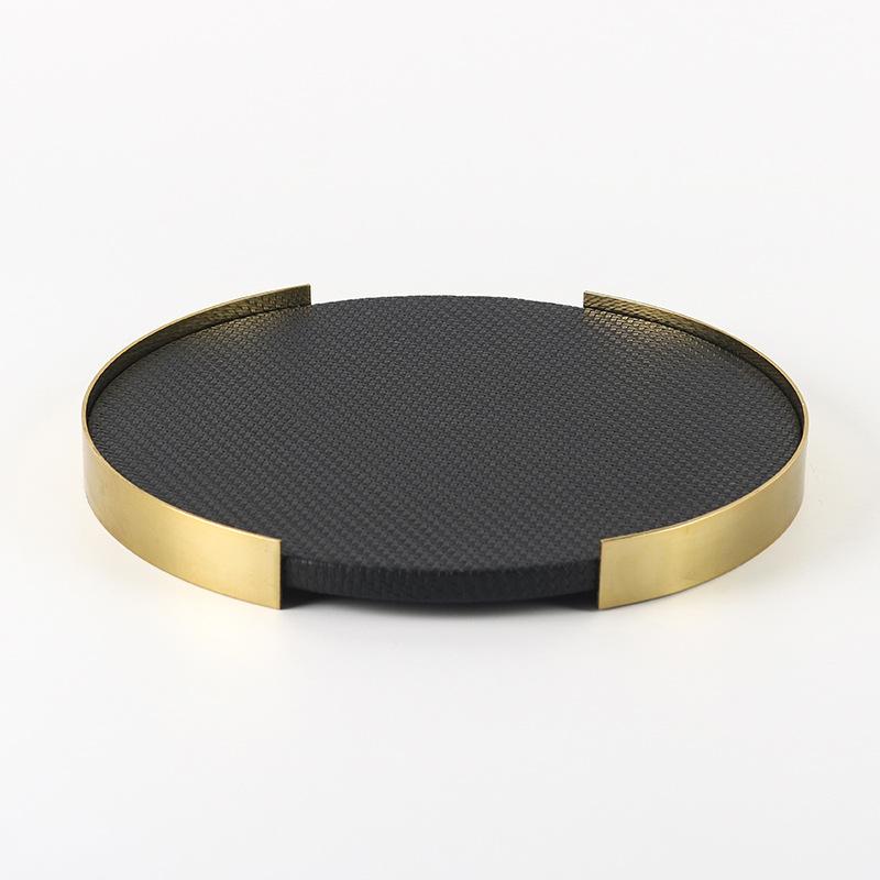 Light Luxury Isn Leather Round Tray Creative Home Hotel Living Room Bedroom Dressing Table Bathroom Supplies Storage Tray