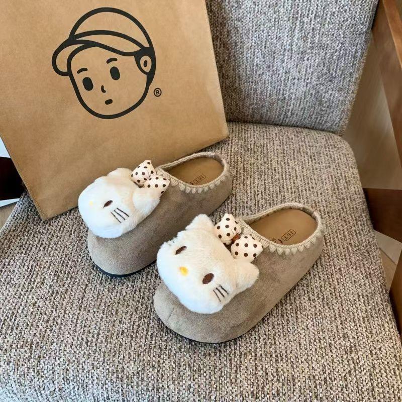 Cotton Drag Lace Bow Soft Sole Round Head Wind Bag Head Half Slippers Birkenstocks