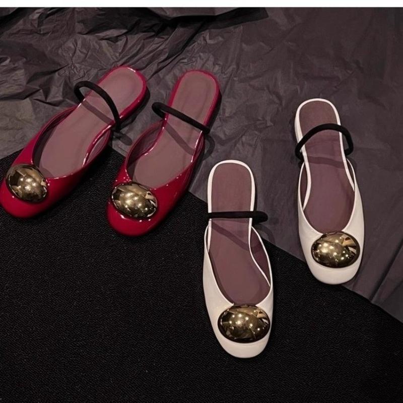Mode 2025 Design Leder Elegant Temperament Metallschnalle Fischmaul Pantoletten Modische Flache Schuhe Coole Pantoletten Damenschuhe