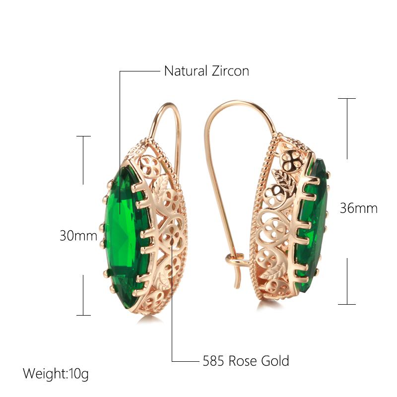 New  Rose Gold Ethnic Bride Earrings Vintage Jewelry Natural Zircon Rhombus Hollow Flower Big Drop Earrings For Women
