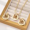 Minimalist Gold-Tone Geometric Circle Necklace Earring Set Women Alloy Jewelry With Snake Chain Daily Wear Fashion Accessory