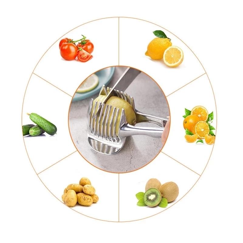Kitchen Gadgets Handy Stainless Steel Onion Holder Potato Tomato Slicer Vegetable Fruit Cutter Accessories CF-228