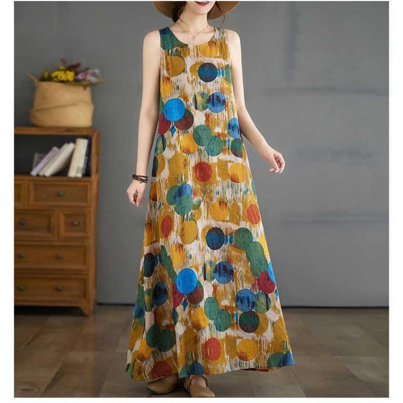New Long Dresses Summer New Plus Size Sleeveless Round Neck Printed Dresses